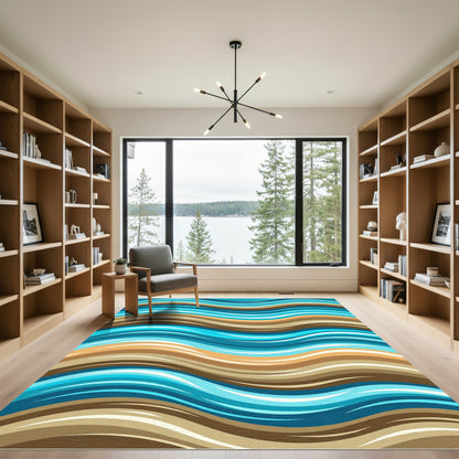 Oceanic Aqua Brown Swirl Wave Rug