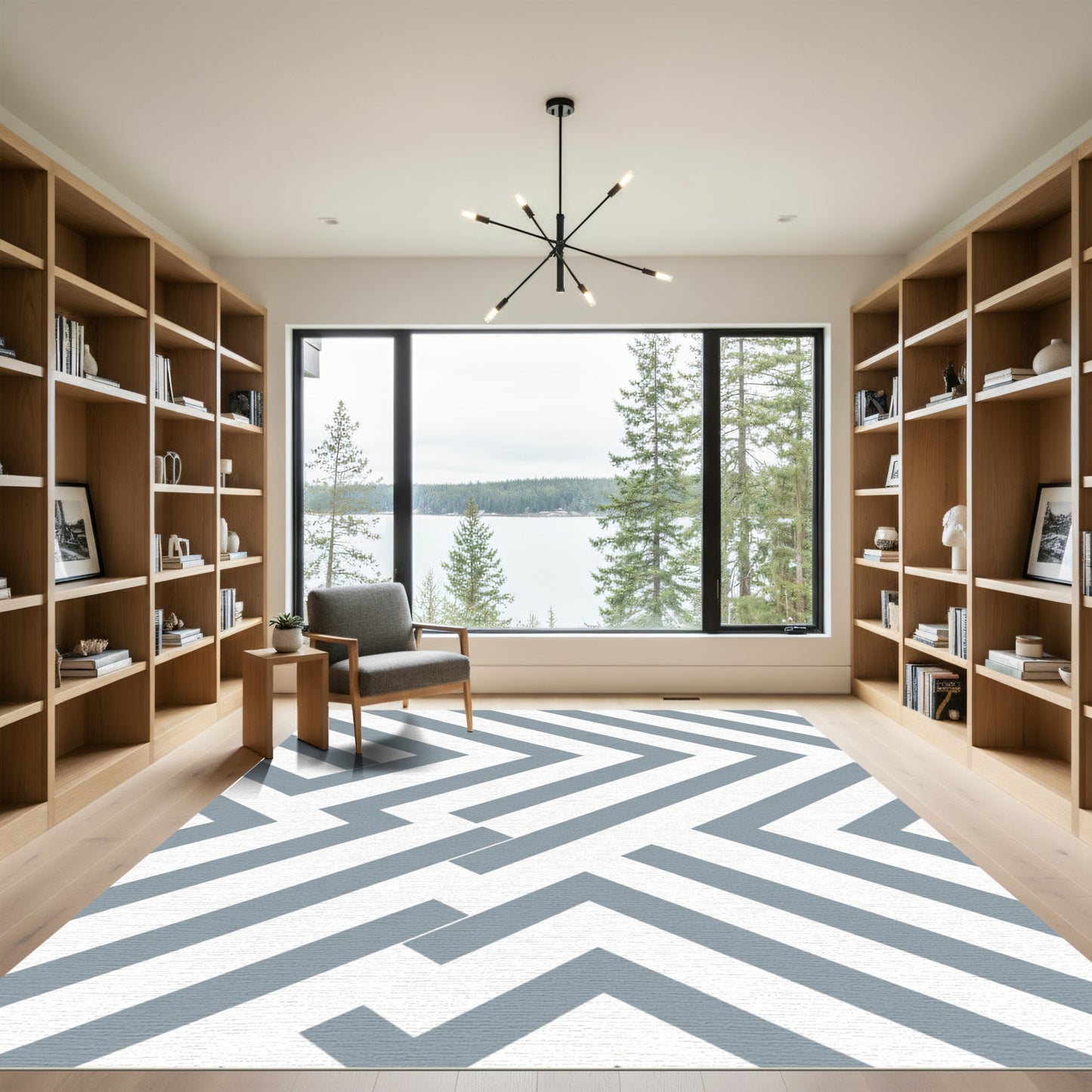 Gray Geometric Abstract Interlocking Lines Rug