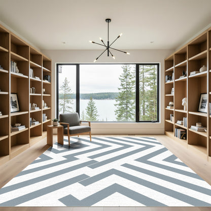 Gray Geometric Abstract Interlocking Lines Rug