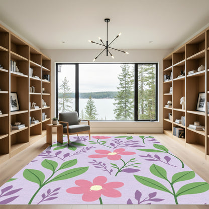 Pastel Pink Floral Garden Illustration Rug