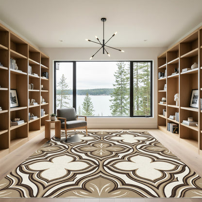 Elegant Taupe Neutral Quatrefoil Tile Rug
