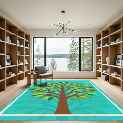Green Leaf Tree With Blue Sky Rug