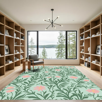 Soft Pink Flower Vine Meadow Rug