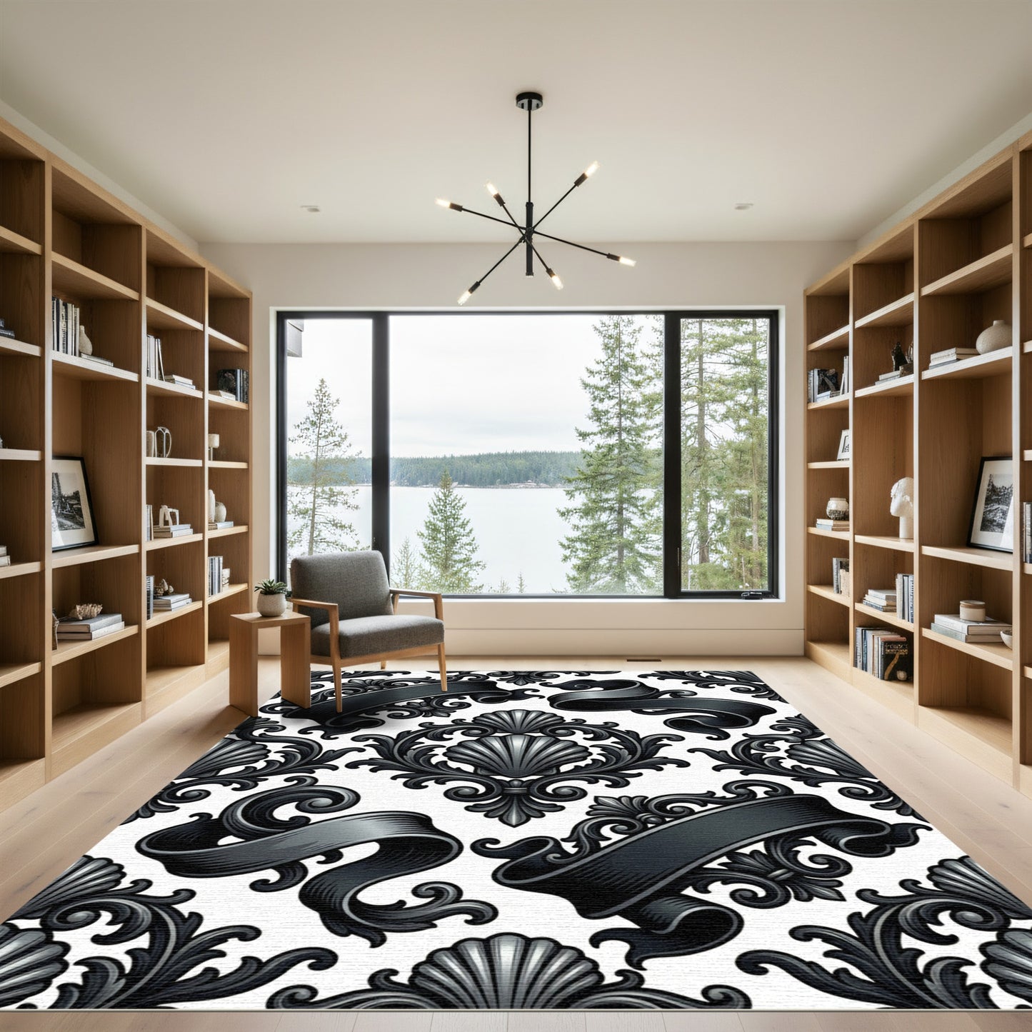 Gothic Shell and Scroll Damask Rug