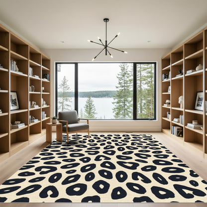 Creamy Beige Black Leopard Spots Rug