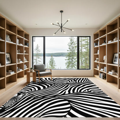 Bold Monochrome Layered Zebra Stripe Rug
