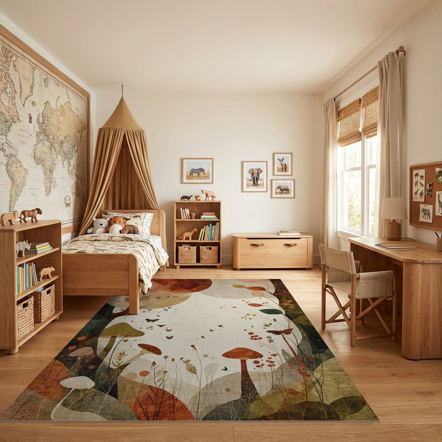 Autumn Whimsical Mushroom Leaves Butterflies Rug