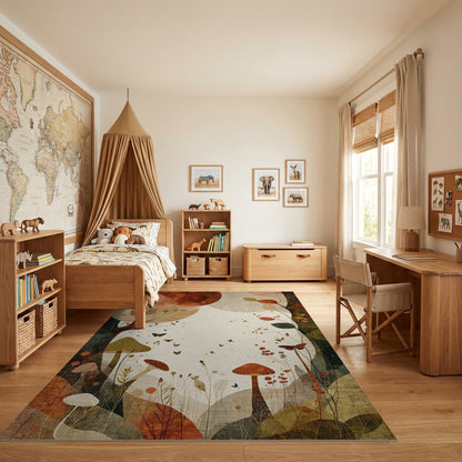 Autumn Whimsical Mushroom Leaves Butterflies Rug