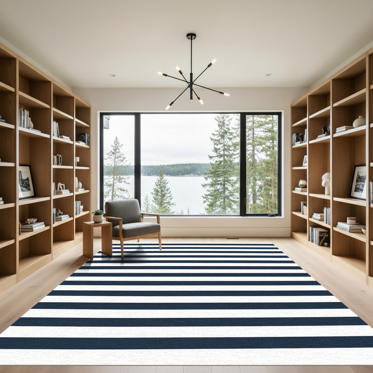 Classic Navy White Horizontal Stripes Rug