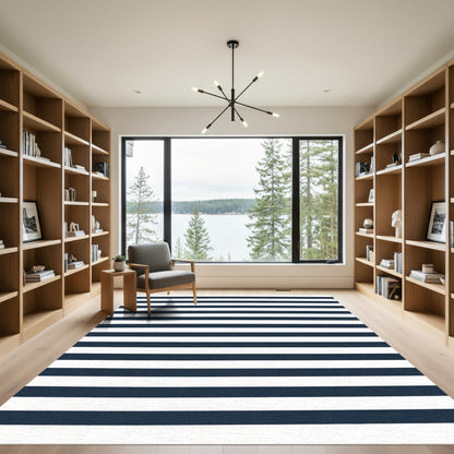 Classic Navy White Horizontal Stripes Rug