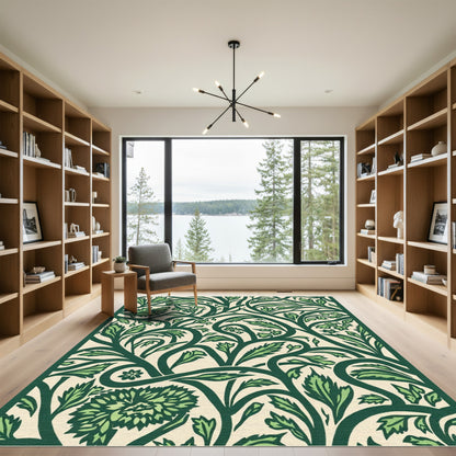 Emerald Green Foliage Swirl Rug
