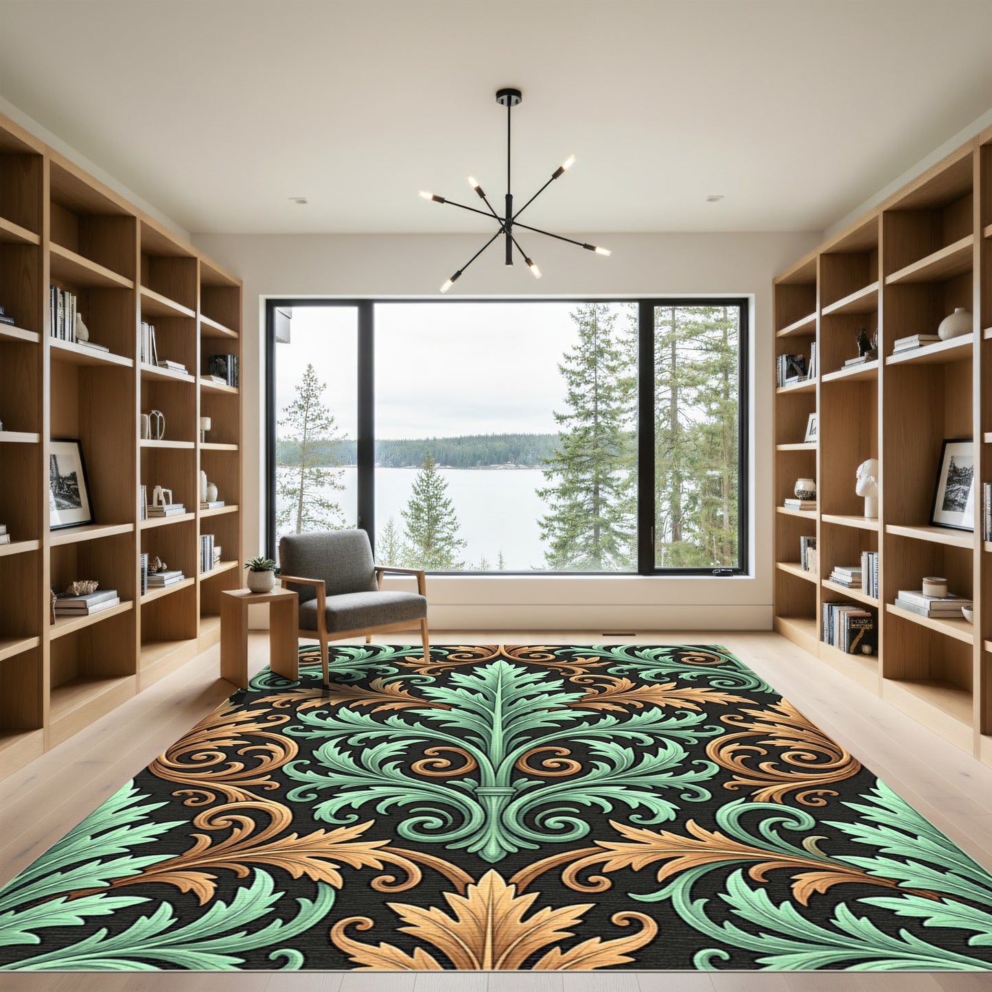 Baroque Sage and Ochre Acanthus Scroll Rug