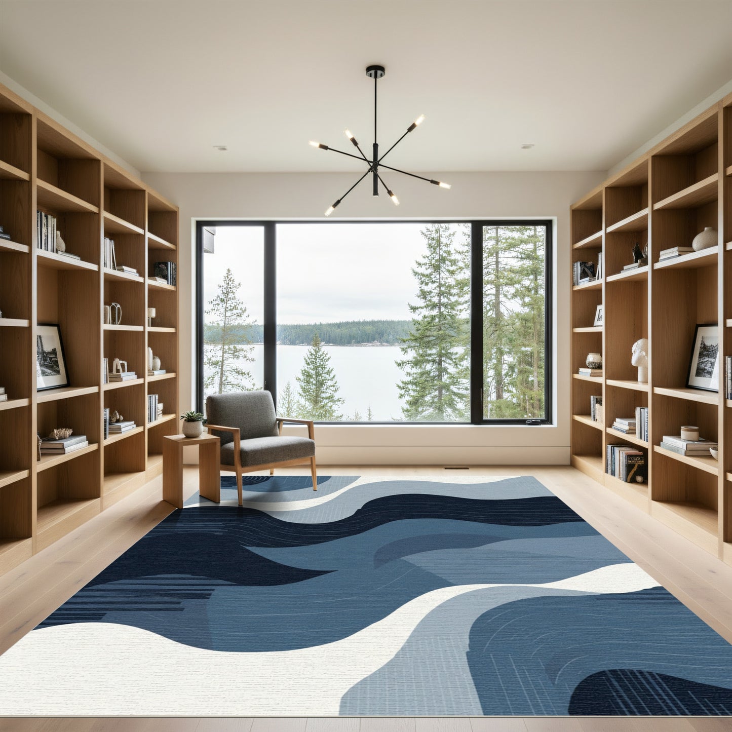 Abstract Blue Wave Landscape Rug