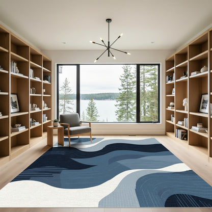 Abstract Blue Wave Landscape Rug