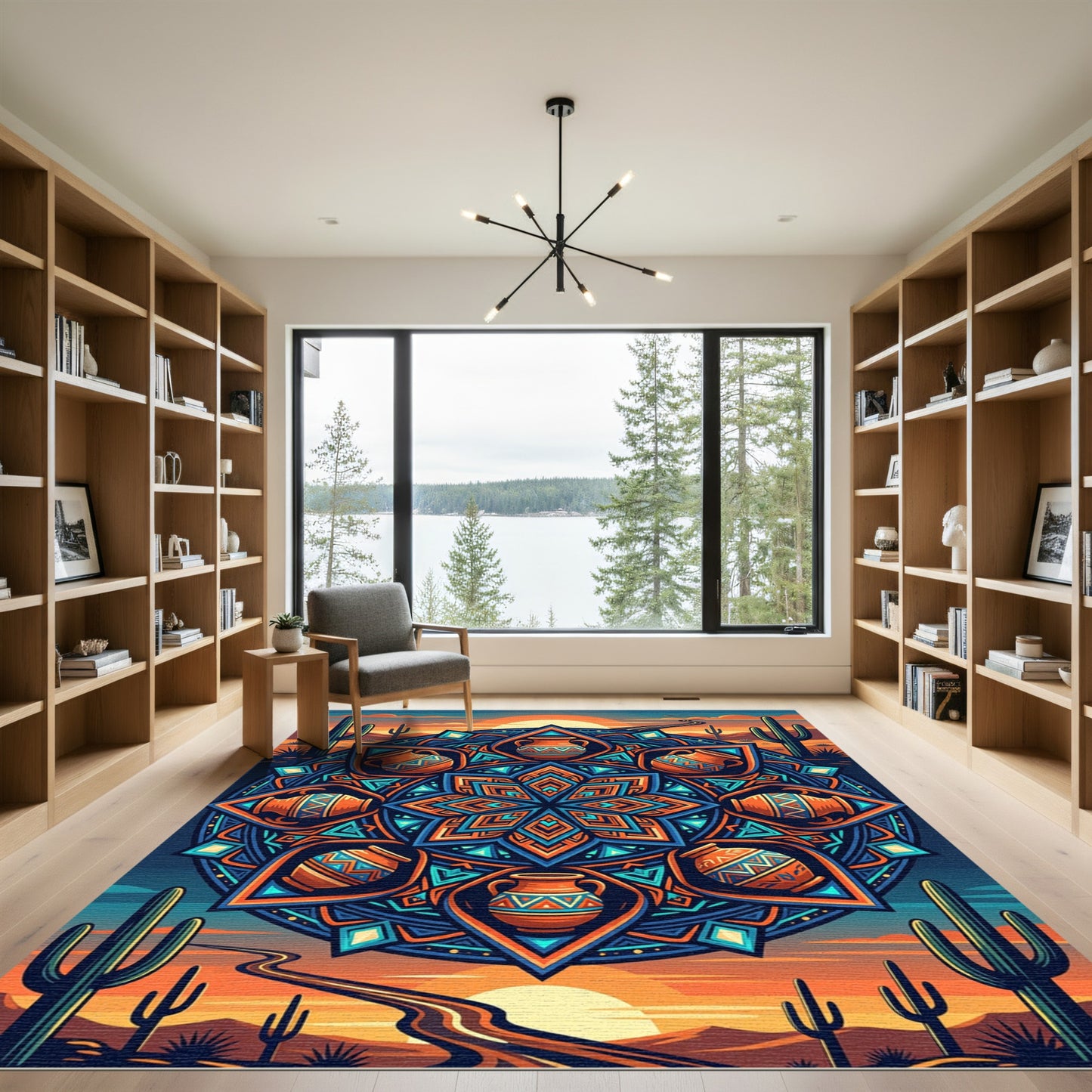 Vibrant Southwestern Sunset Pottery Mandala Rug