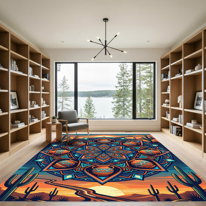 Vibrant Southwestern Sunset Pottery Mandala Rug