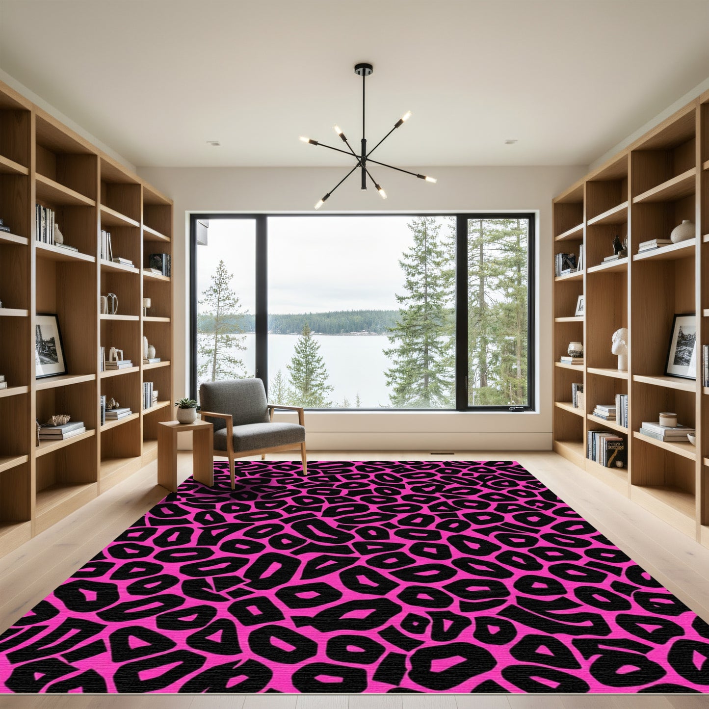 Hot Pink Black Animal Print Rug