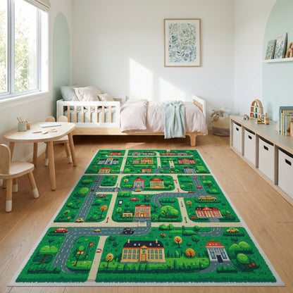 Whimsical Colorful Town Map Rug