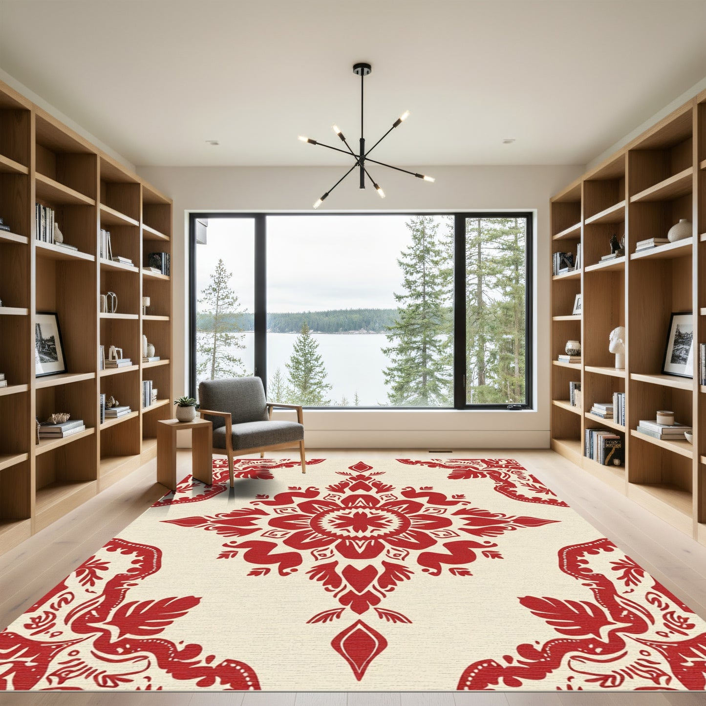 Crimson Floral Medallion Cream Rug