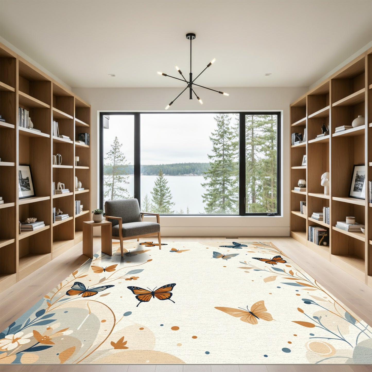 Whimsical Butterfly Garden Beige Rug
