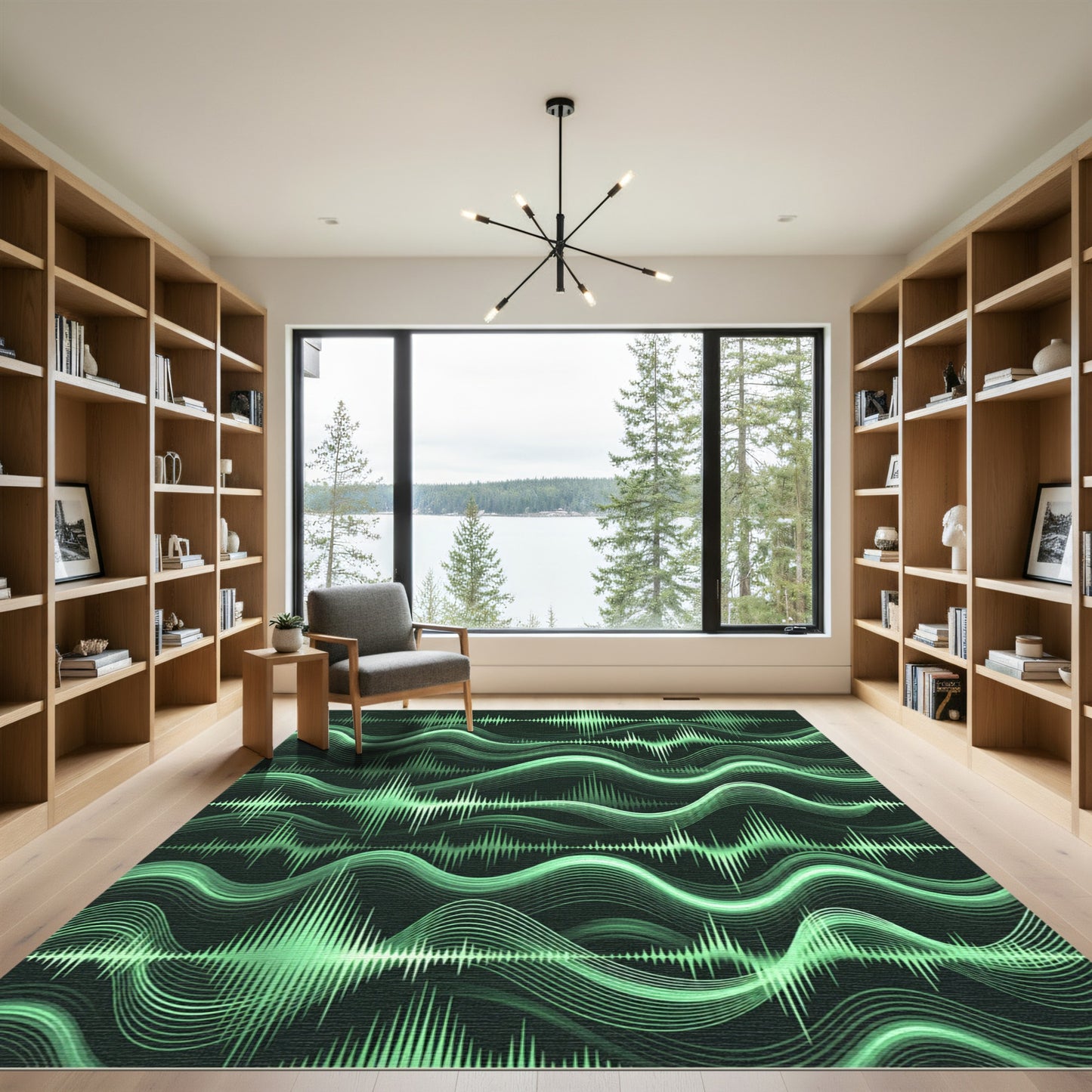 Green Audio Wave Line Art Rug