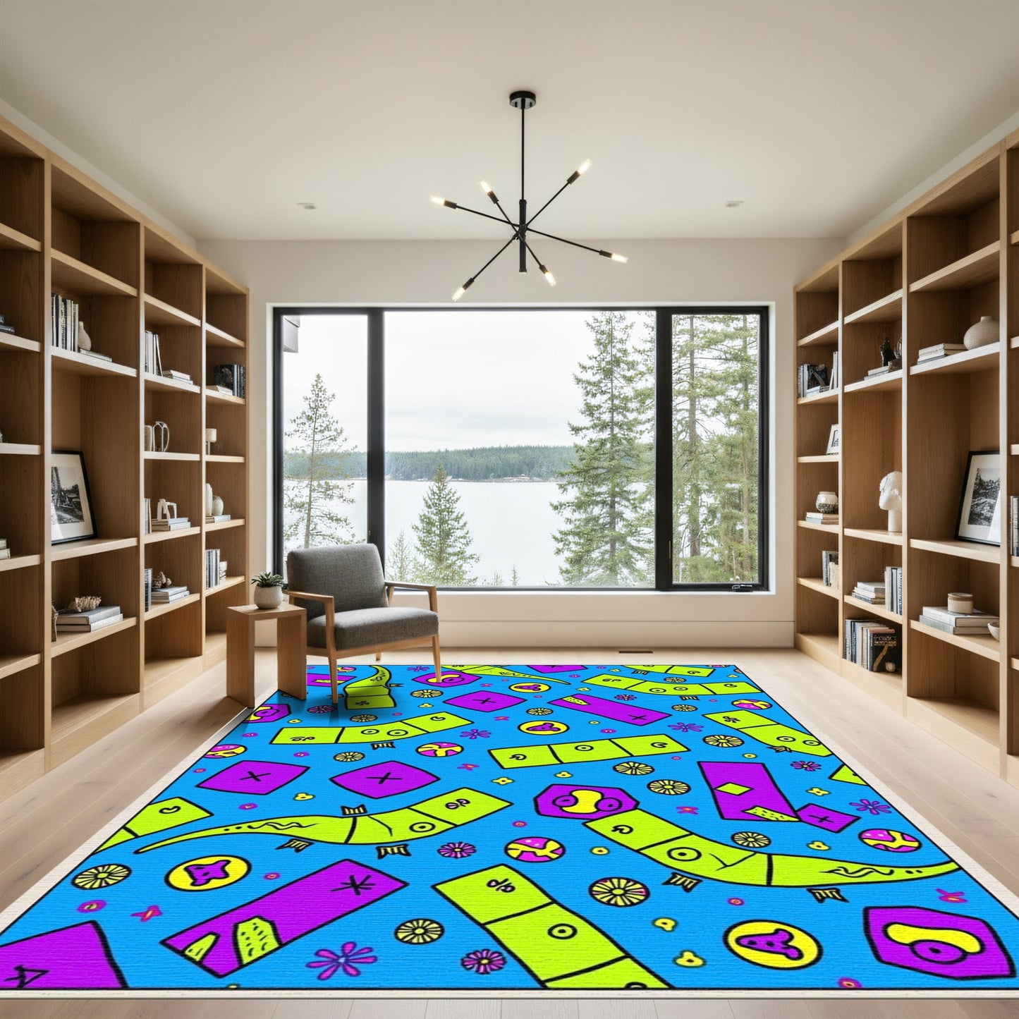 Whimsical Neon Geometric Creatures Rug