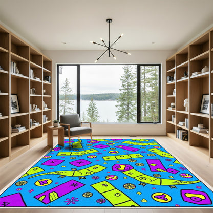 Whimsical Neon Geometric Creatures Rug
