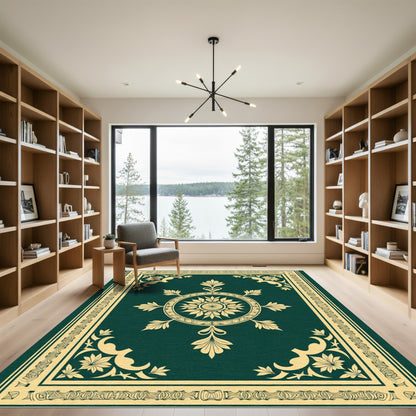 Emerald Gold Vintage Floral Medallion Rug