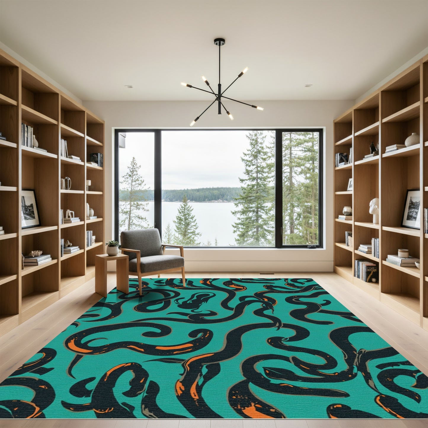 Teal And Orange Serpent Swirl Rug