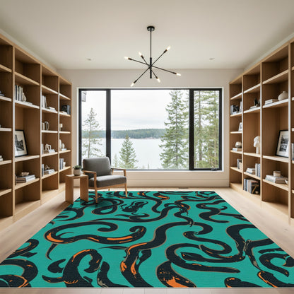 Teal And Orange Serpent Swirl Rug