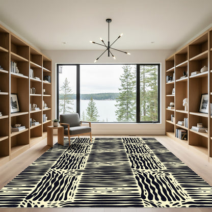 Cream Black Interlocking Organic Squares Rug