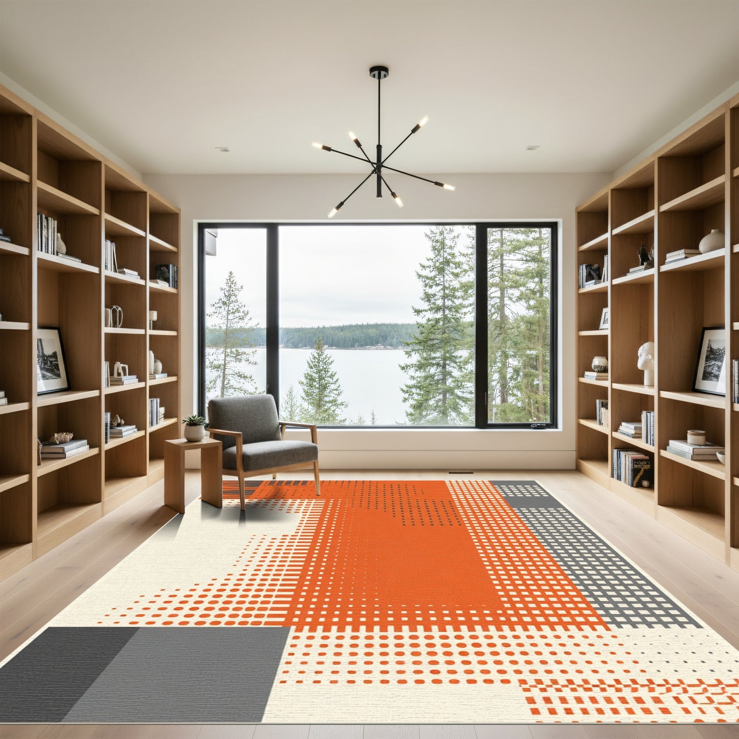 Orange Gray Grid Halftone Blocks Rug