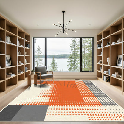 Orange Gray Grid Halftone Blocks Rug