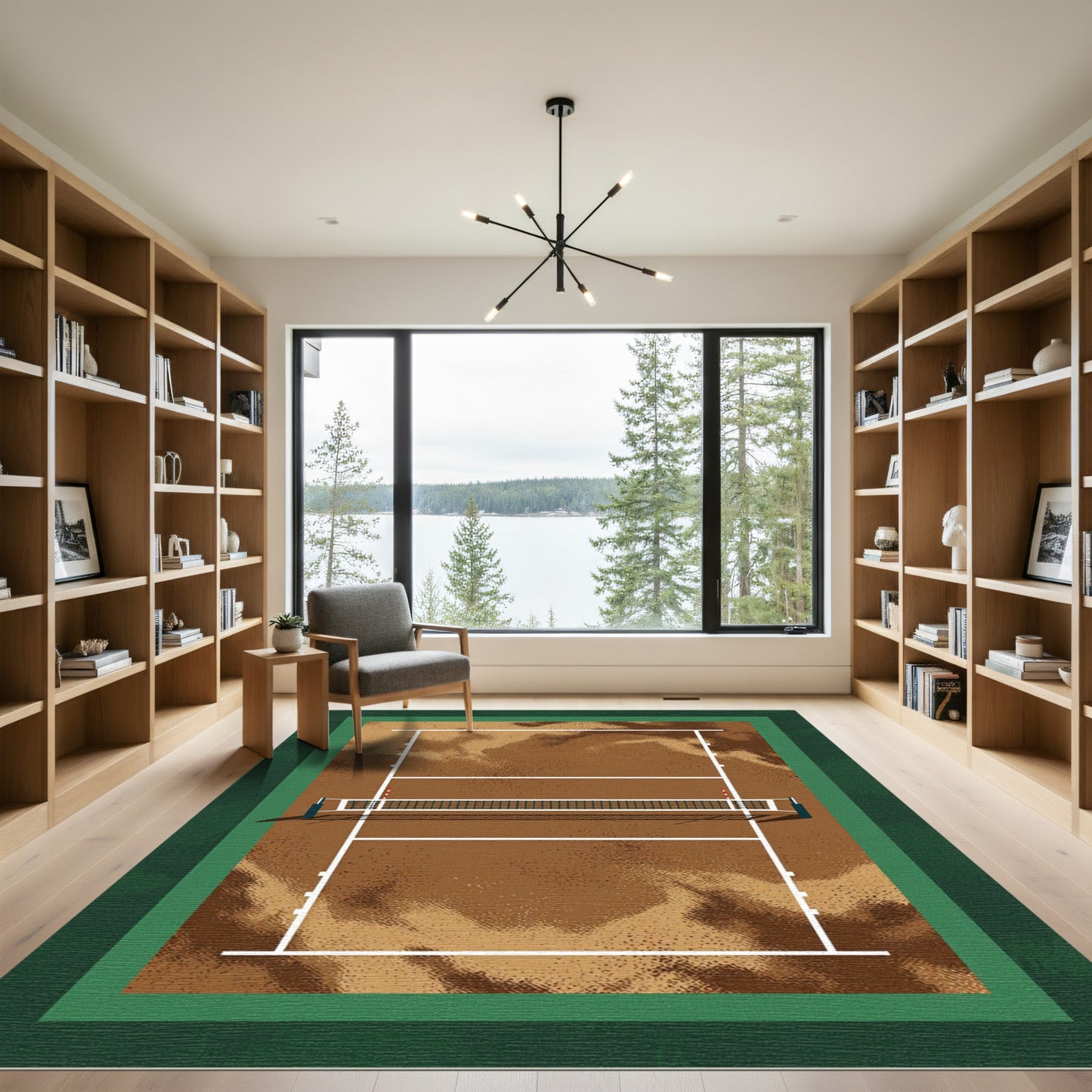 Abstract Clay Court Tennis Lines Rug