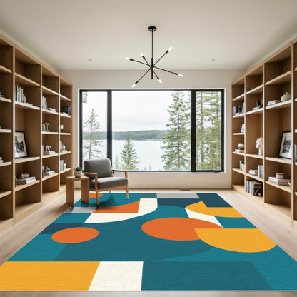 Teal Orange Geometric Circles Graphic Rug