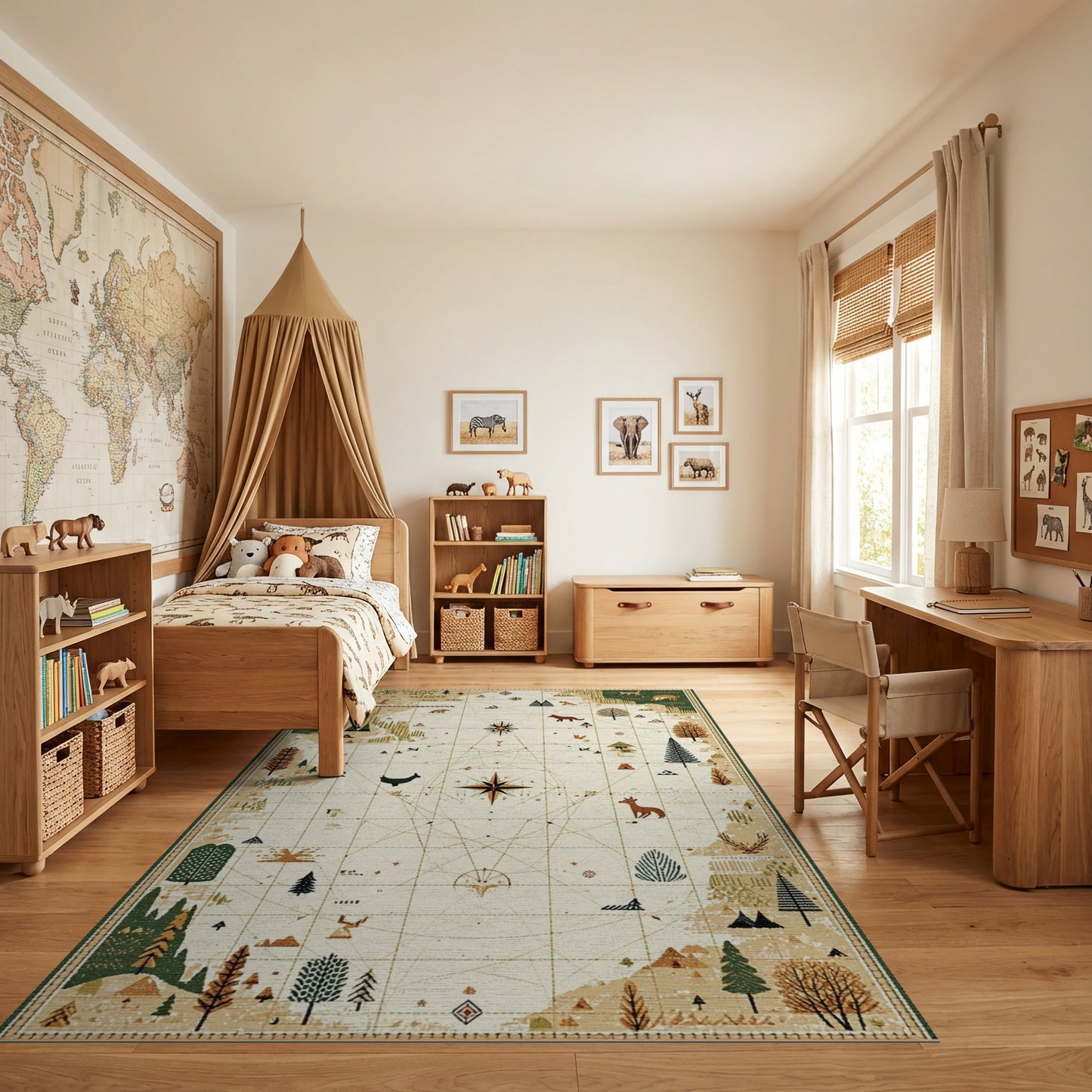 Earthy Forest Animals Map Rug