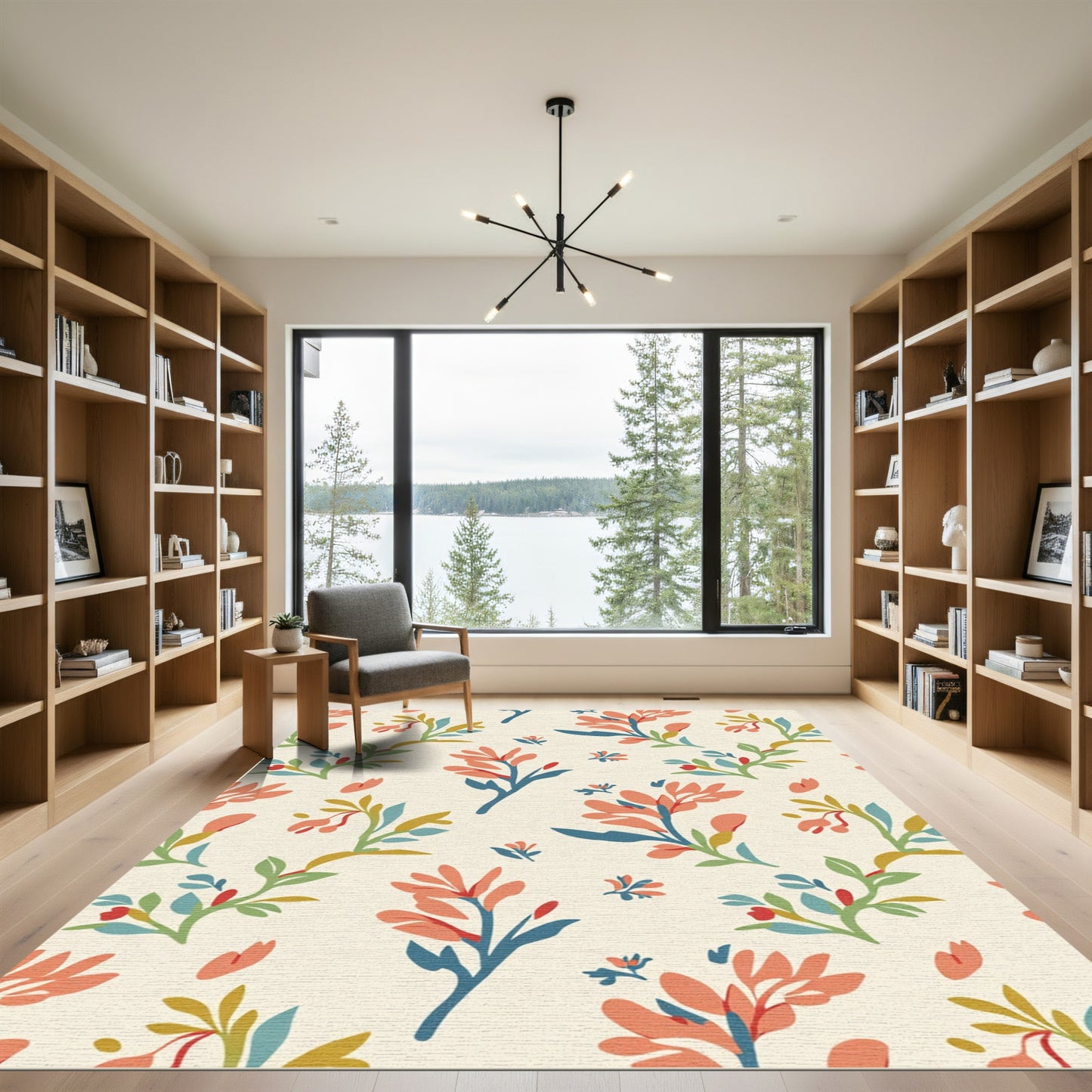 Coral Branch Foliage Cream Rug
