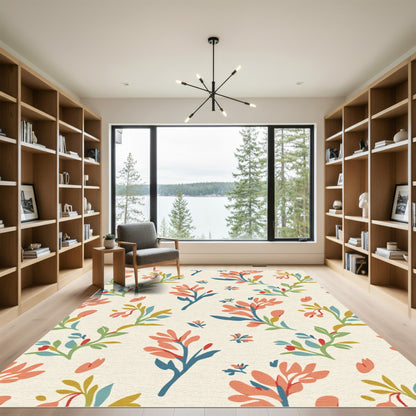 Coral Branch Foliage Cream Rug