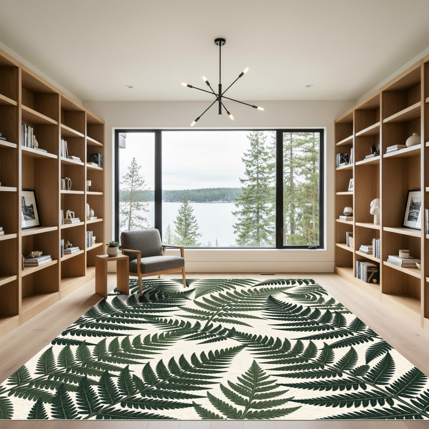 Deep Green Fern Leaf Repeat Rug