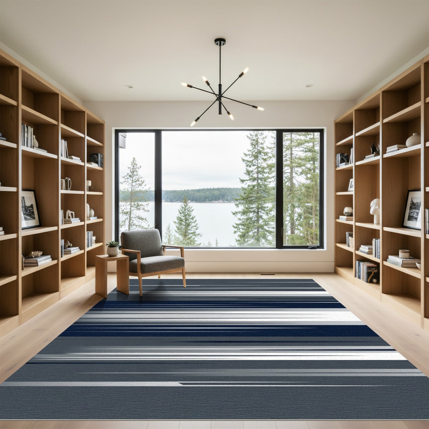 Modern Charcoal Gray Linear Abstract Rug