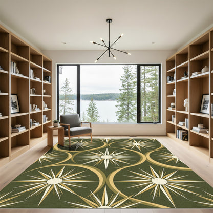 Sage Green Celestial Burst Geometric Area Rug