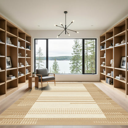 Warm Beige Geometric Stripe Rug