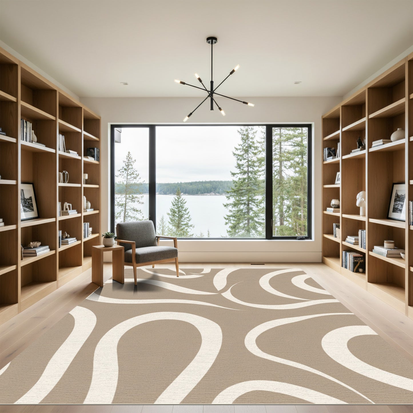 Neutral Cream Abstract Swirls Rug