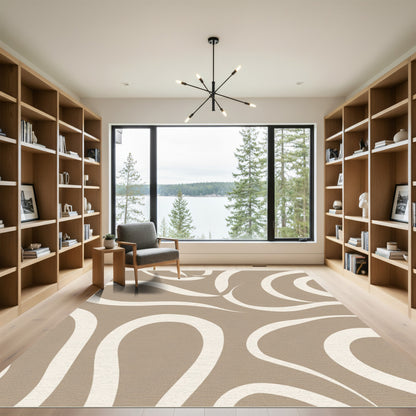 Neutral Cream Abstract Swirls Rug
