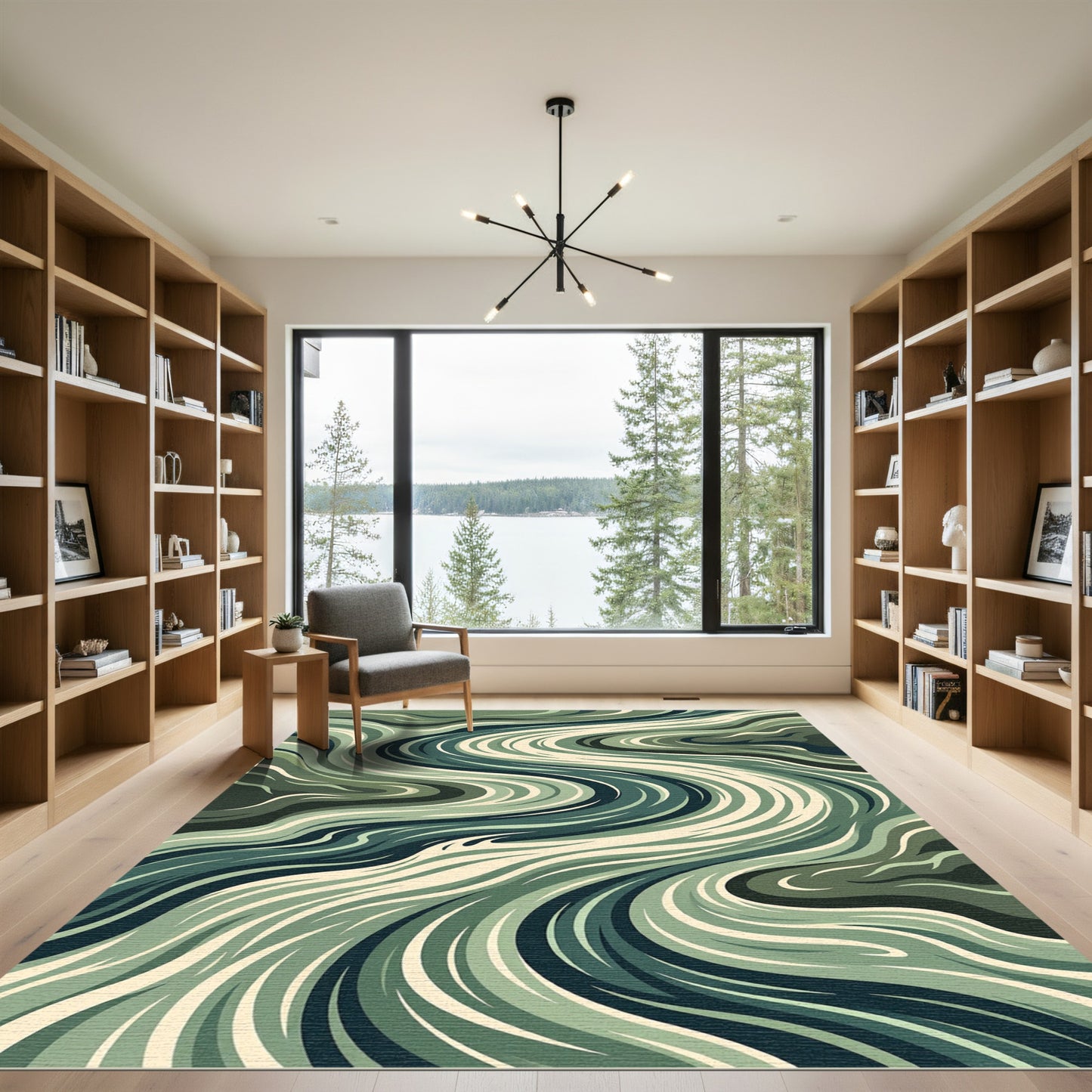 Sage and Olive Flowing Abstract Swirls Rug