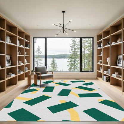 Abstract Emerald Yellow Rag Rectangles Rug