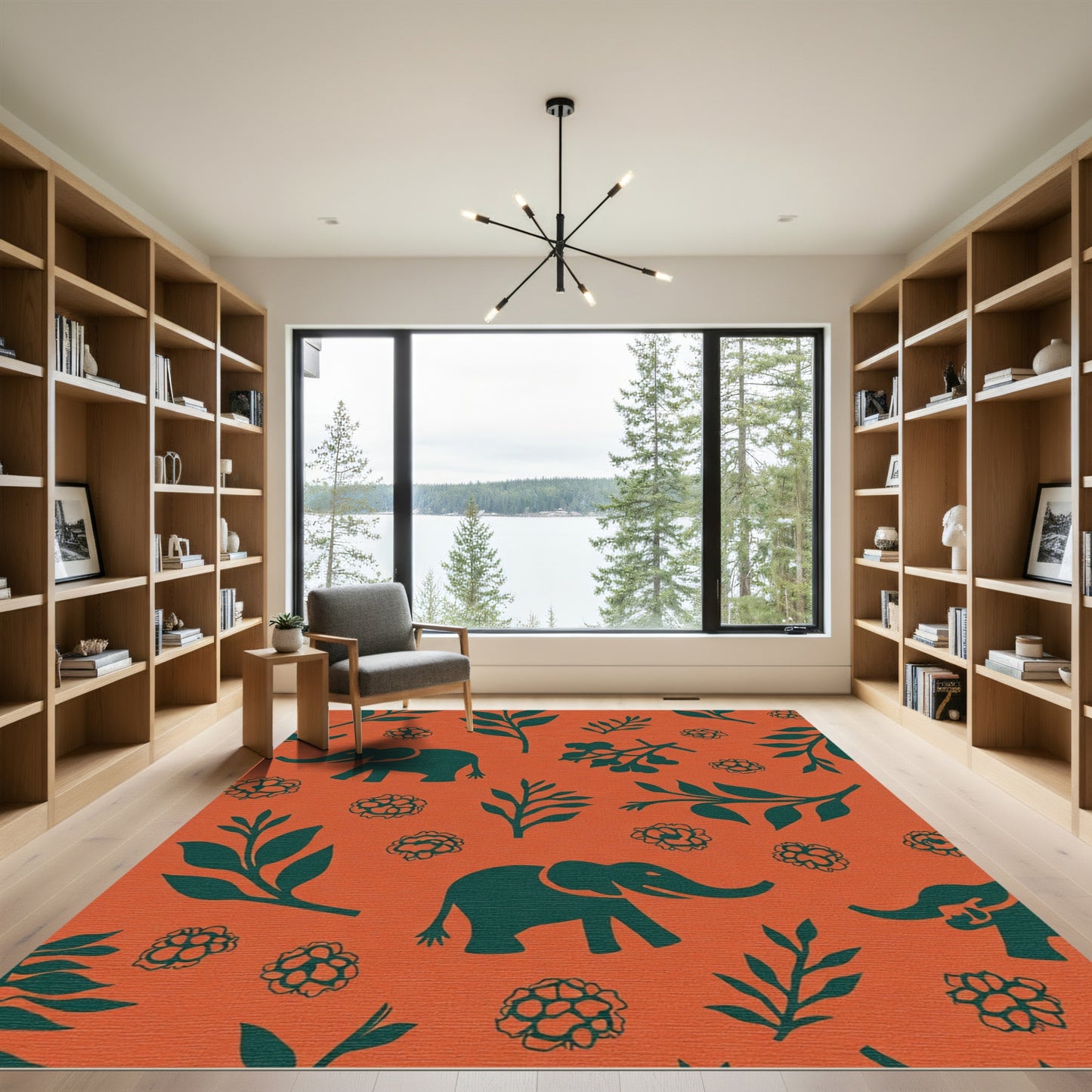 Terracotta Teal Elephant Floral Meadow Rug