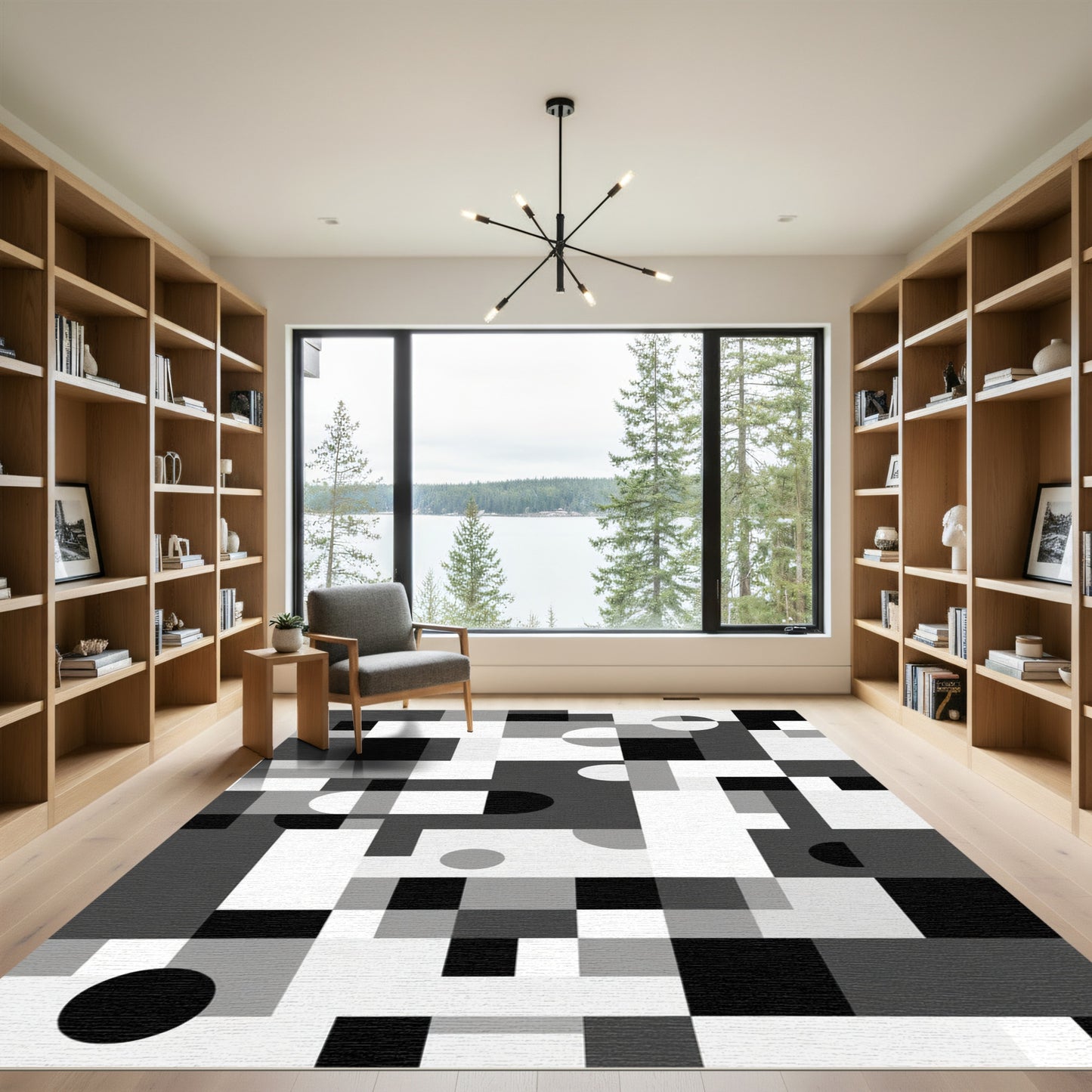 Monochromatic Geometric Shapes Abstract Rug