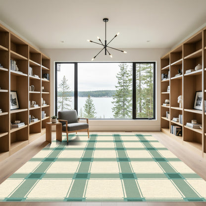 Green Cream Plaid Square Rug