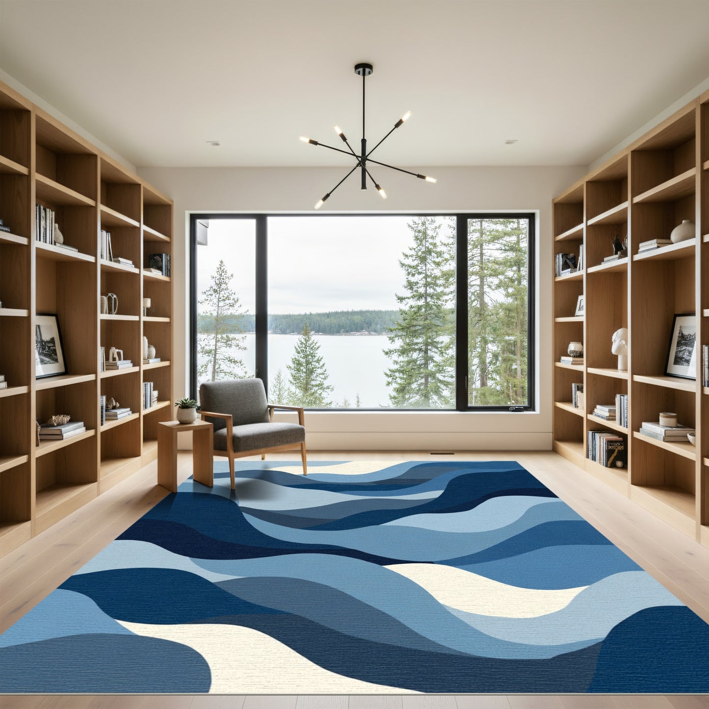 Serene Blue Wave Landscape Rug